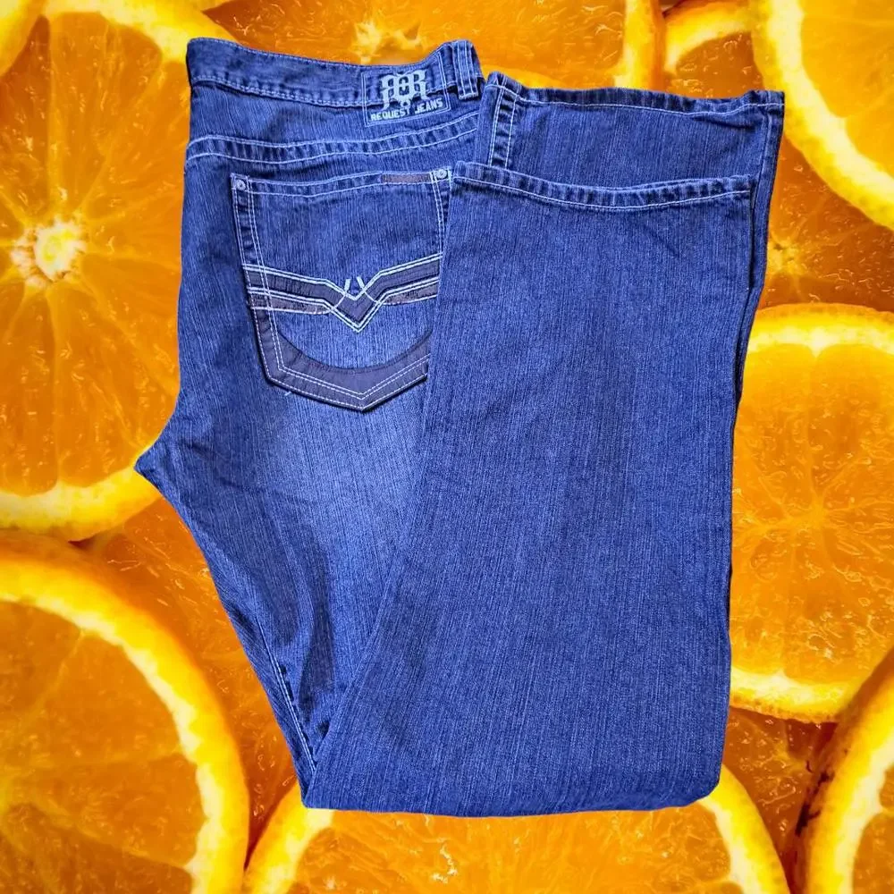 Request Blue Semi Distressed‎ Jeans With Decorative Pocket Size 40x34